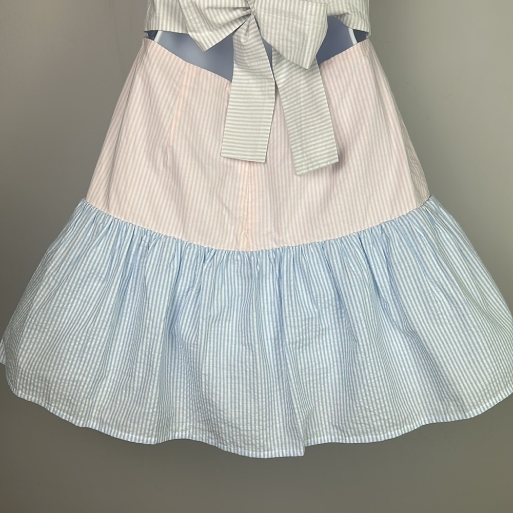 NEW Lovers + Friends Caesar Seersucker Mini Dress Bow Ties Small Cotton Summer - Picture 10 of 16
